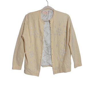 Vintage Montrose Sportswear Beaded Button Front Cardigan Sweater 42 Beige